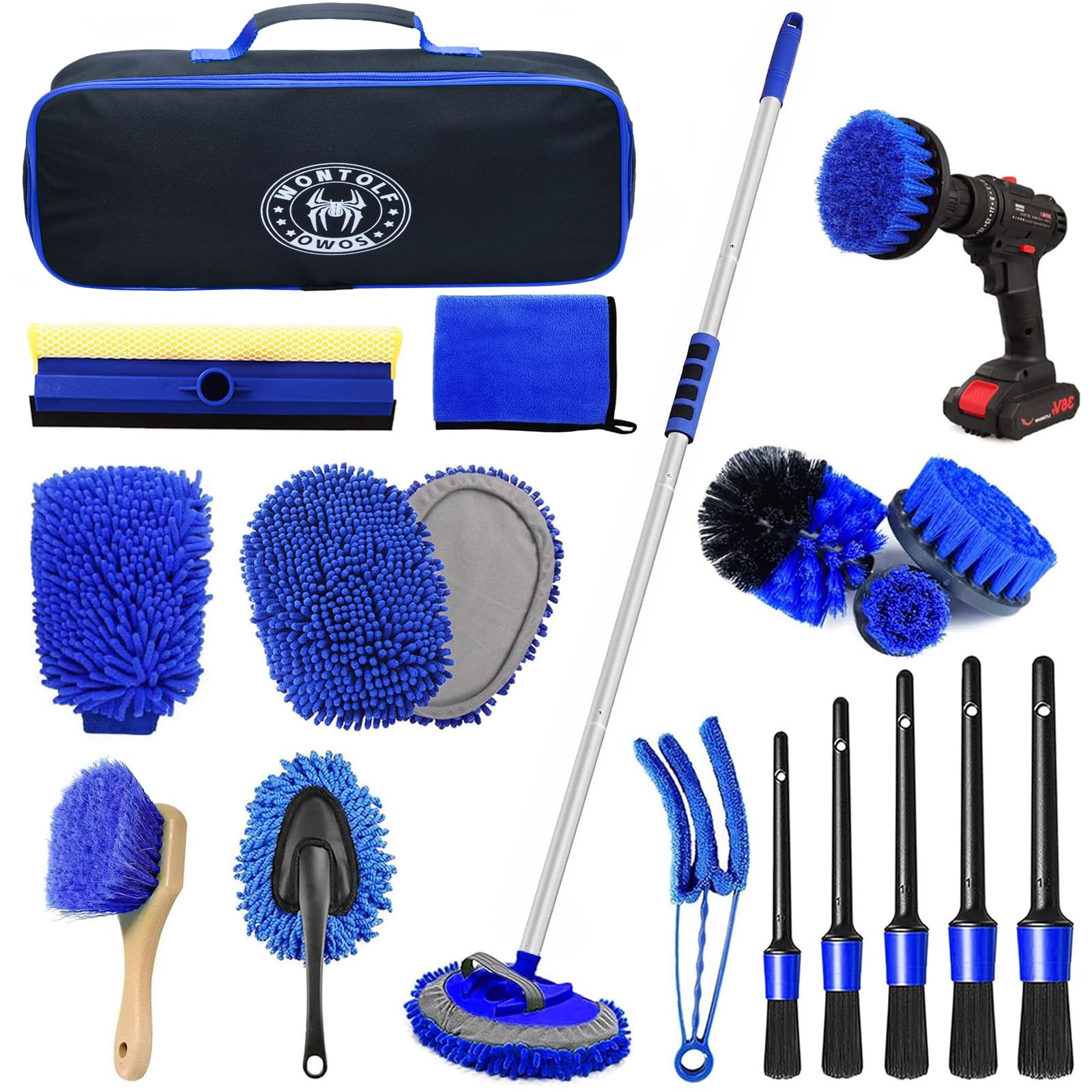 Wontolf 62'' Car Wash Brush Kit with Long Handle, Microfiber Car Wash Mop Mitt, Car Cleaning Detailing Kit, Exterior Interior Car Cleaning Supplies for Cars RV Truck Boat
