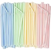 Comfy Package [500 Pack] 7.75" High Flexible Plastic Straws, Disposable Drinking Straws - Striped Assorted Colors