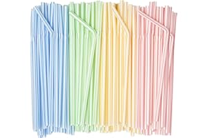 Comfy Package, [500 Count] Flexible Disposable Drinking Straws - 7.75" High - Assorted Colors Striped