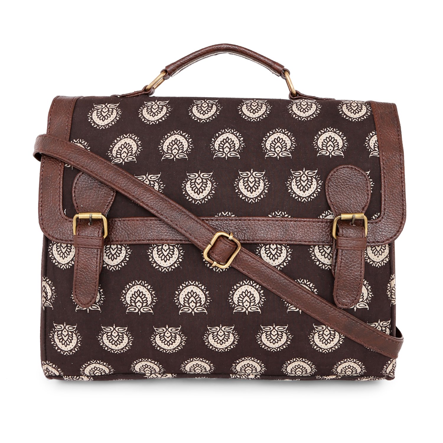 vivinkaa ethnic brown block print satchel