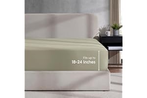 Nestl Light Sage Extra Deep Pocket Twin Fitted Sheet Kids, Luxury Twin Size Fitted Sheet Only Easily Fits 18 to 24 Inch Mattress, Super Soft, Wrinkle-free, and Breathable Bed Sheets with Corner Straps