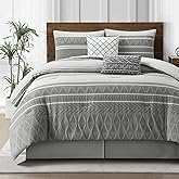 LANCO MODERN LIFESTYLE Cotton Comforter Set King Size, Gorgeous Geometric Jacquard, Grey Soft Lightweight Bedding Set for All Seasons, 6 Pieces with Bedskirt, Pillow Shams and Decor Pillows
