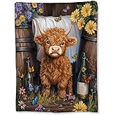 Ti Caldi Cute Highland Cow Blanket, Soft Cozy Flannel Throw Blanket for Adults Kids Women Men, Lightweight Warm Fuzzy Blankets for Bed, Couch, Travel & Home Decor 60×50 in