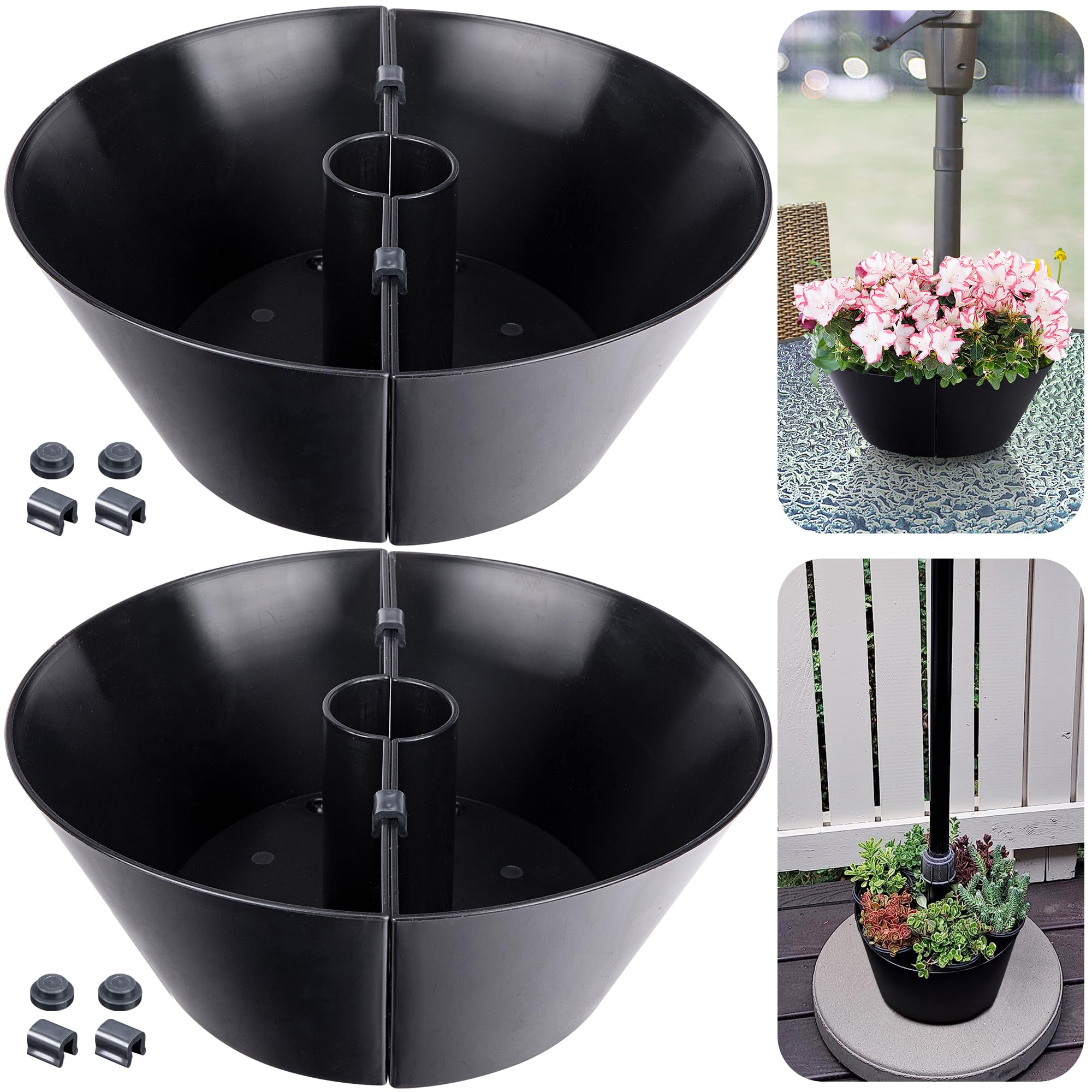 EBaokuup 2 Packs Umbrella Planter for Patio Table, PVC Half Circle Planter Pot Fits Umbrella Poles Up to 2” Diameter Planters Container,Umbrella Flower Pot for Garden Home Plants