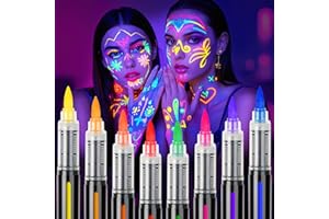 ThEast 8 Glow in the Dark Body Paint, UV Neon Face Paint, Face Painting Pens, Washable Tattoo Markers for Skin, Festival Essentials, Halloween Makeup Kit