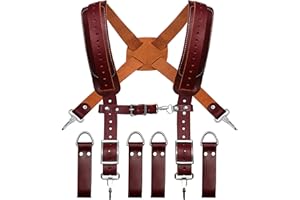 FUERI Tool Belt Leather Suspenders for Men Heavy Duty Bags Construction Carpenter Tools Electricians Framers