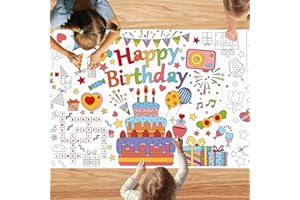 Mchochy 30x72 Inches Happy Birthday Giant Coloring Poster/Tablecloth, Square Paper Table Cover, Birthday Party Games & Decorations, Kids Ages 8-12