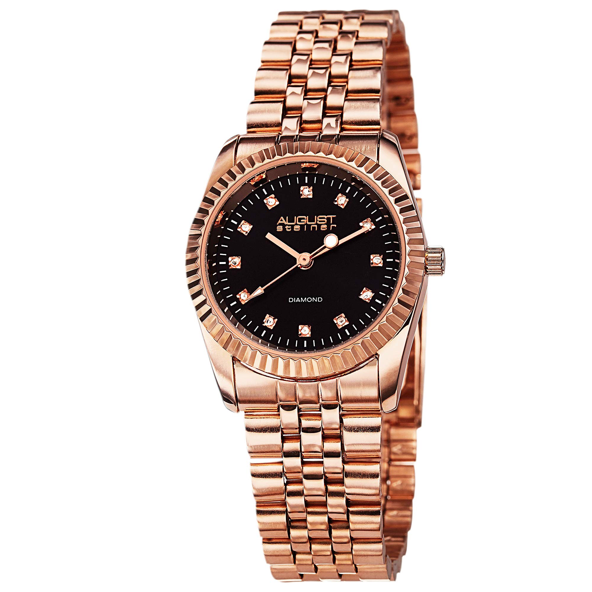 August SteinerWomen's Coin Edge Luxury Dress Watch - Dial with Diamond Hour Markers on Stainless Steel President Bracelet
