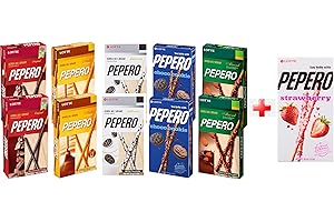 OHMARKET Lotte Pepero Chocolate & Biscuit 5 Flavor Variety Pack (Pack of 10) + Strawberry Pepero 1pack