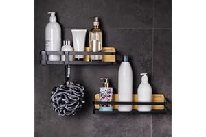 ROYAL CRAFT WOOD Shower Caddy Shelf 2-Pack - Adhesive, No-Drill, Rustproof Bathroom Organizer, Large Capacity Shower Shelves for Home & Bathroom Decor