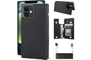 Bocasal Crossbody Wallet Case for iPhone 12/12 Pro Credit Card Holder PU Leather Kickstand Shockproof Detachable Cross Body Strap Lanyard Magnetic Closure 6.1 inch(Black)
