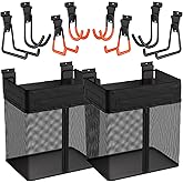 INCLY 10PCS Slatwall Accessories Kit, 2 Pack Large Mesh Slatwall Baskets with Zipper & 8PCS Heavy Duty Slat Wall Hooks, Mounted Slat Wall Accessory for Garage Home Storage & Organizing
