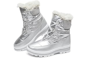 BABUDOG Womens Warm Fur Lined Mid-Calf Boots Waterproof Winter Snow Boots Non-slip Lace up Combat Boots