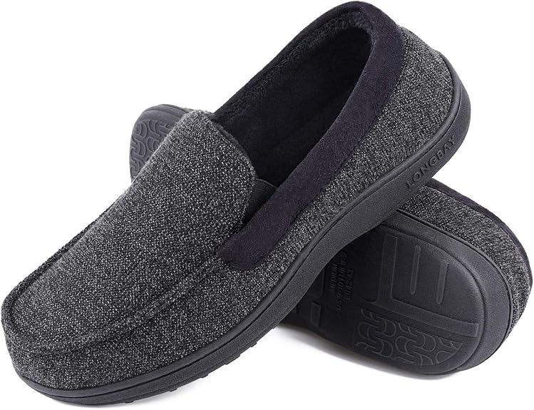 LongBay Men's Memory Foam Moccasin Slippers Plush Fleece House Slipper