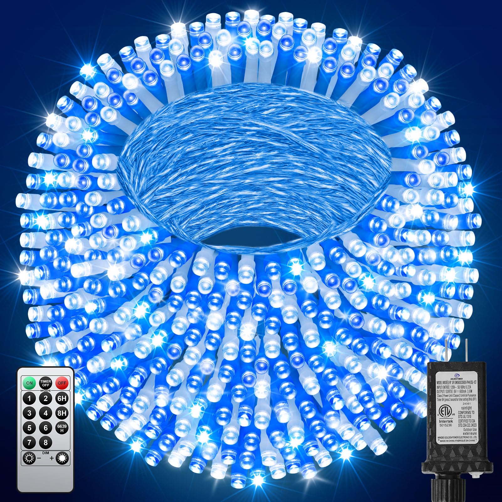Photo 1 of 355FT 900 LED Blue and White Christmas Lights, Extra Long Outdoor String Lights Waterproof, Timer & Memory, 8 Modes Dimmable Plug in Fairy Lights for Outside Tree Wedding Patry Holiday Decorations