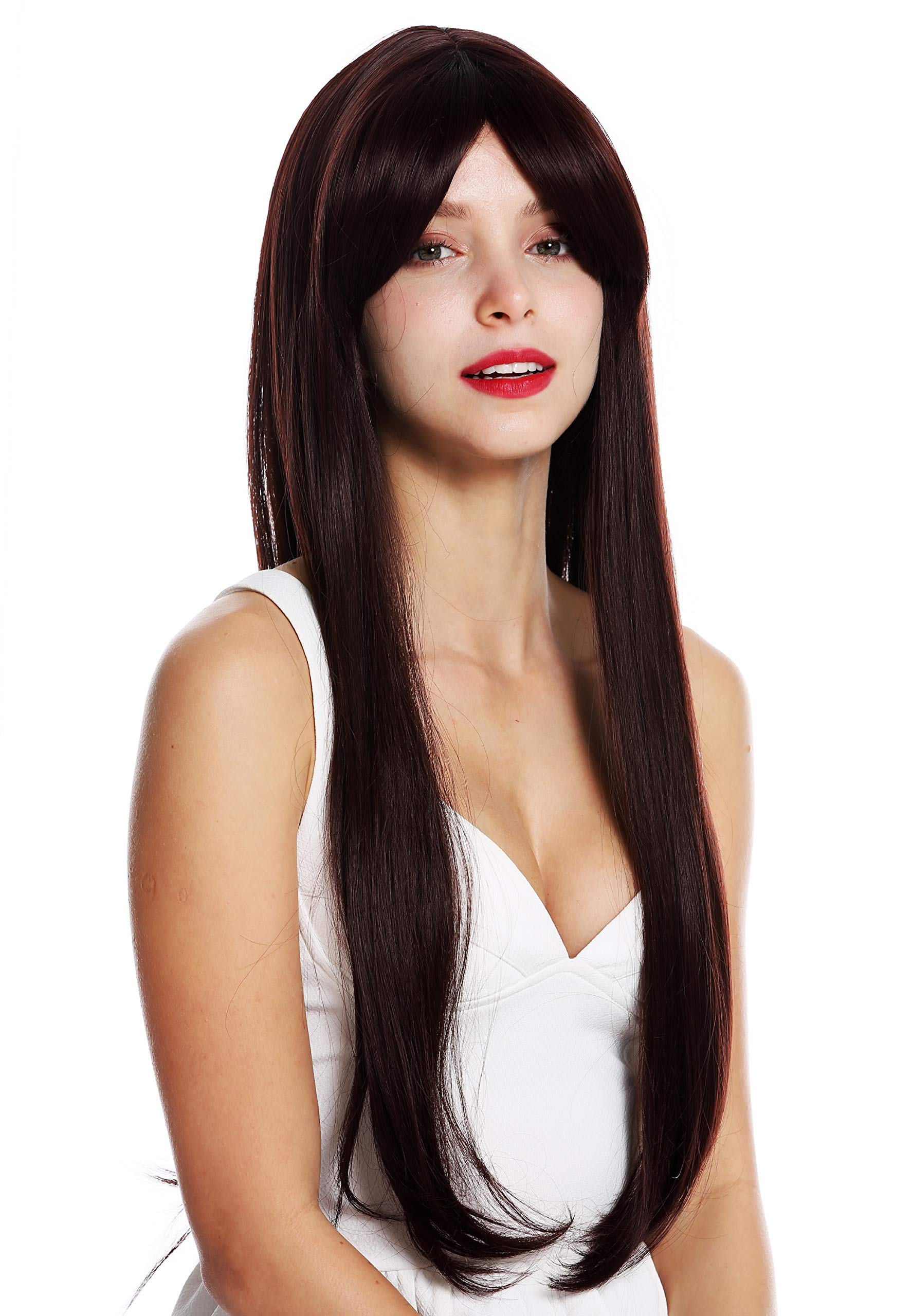 WIG ME UP - NY-9-33 women's quality wig very long sleek fringe parted mahogany brown mix