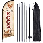 Remagr Fresh Eggs Feather Flag 7 Ft with Pole and Stake for Store | Farm Eggs Sign Design, Swooper Banner for Outdoor Advertising, Includes Pole Sections and Ground Stake for Easy Setup