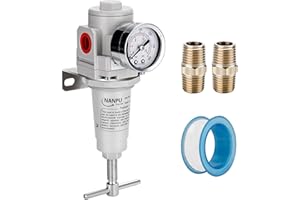 NANPU 1/2" NPT High Pressure Compressed Air Regulator, T-Handle, 0-300 psi Gauge & Metal Bracket
