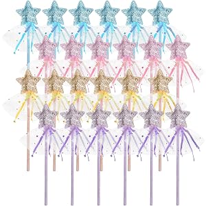 MySHUCE 24pcs 4 Colors Fairy Wands Glitter Star Wands Multicolor | Dress up Stars Wand Angel Fairy Costume Props Fairys Party
