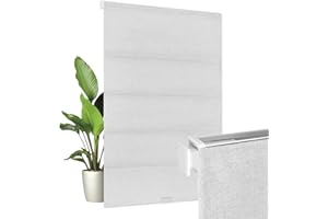 Allesin Zen Cordless Roman Shades for Windows, Blackout Thermal Insulated Room Darkening Window Blinds, No Drill No Tools Easy Install, Linen Fabric, Fits Bedroom, 31" W x 36" H, White