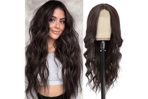 NAYOO Long Wavy Wigs for Women Dark Brown Middle Part Wig Synthetic Heat Resistant Fiber Women Wigs for Daily Party Use 26 Inch (Dark Brown)