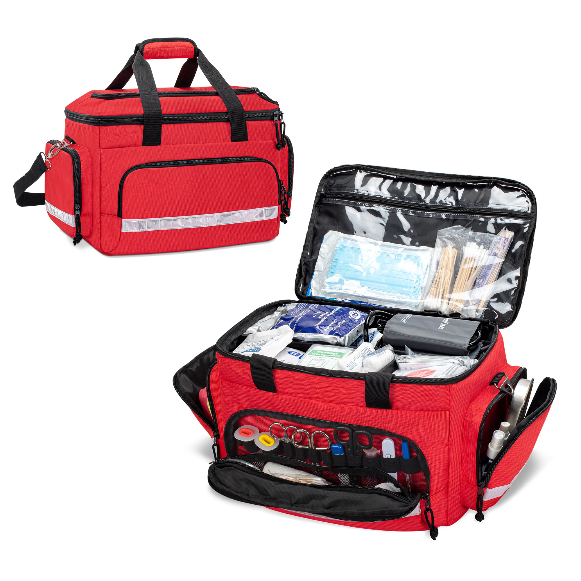 Damero First Responder Bag Empty, Medical Emergency Trauma Bag with Detachable Dividers for EMT, Nurses, Tactical Medics, Home Care, Red