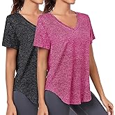 Alovien Short Sleeve Workout Shirts Women Loose Fit, V-Neck Women Exercise T-Shirt Workout Top, Dry Fit Yoga Gym Sport Tops
