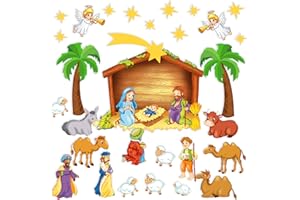 Remerry 33 Pcs Birth of Jesus Felt Figures Nativity Felt Stories Birth of Baby Jesus Precut Felt Figures Felt Bible Characters Flannel Board Stories for Kids Classroom Christmas Supplies(Cute)