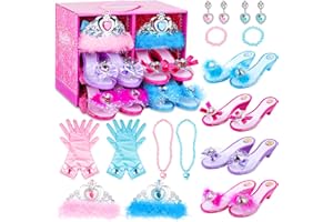 Girls Princess Dress Up Shoes and Jewelry Boutique DISHIO Upgraded Princess Shoes and Accessories with 4 Pair of Princess Play Shoes and Jewelry Set for Toddlers Little Girls Aged 3 4 5 6