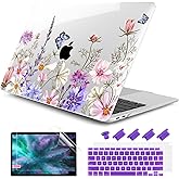 DONGKE Compatible with MacBook Air 13 inch Case 2021 2020 2019 2018 Release A2337 M1 A2179 A1932 with Retina Display & Touch ID, Plastic Hard Shell & Keyboard Cover - Butterfly Florals