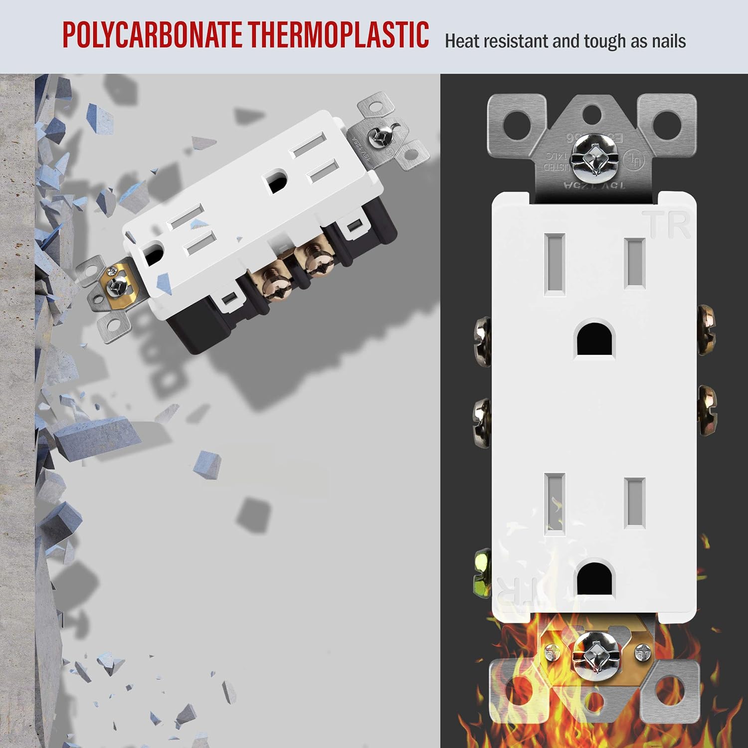 ENERLITES Decorator Receptacle Outlet, Tamper-Resistant, Residential Grade, 3-Wire, Self-Grounding, 2-Pole, 15A 125V, UL Listed, 61501-TR-W-10PCS, White (10 Pack): Industrial & Scientific