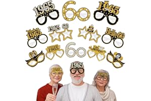 Turypaty 24Pcs 1965 60th Birthday Paper Glasses Decorations for Men Women - Black Gold Happy 60th Birthday Paper Eyeglasses Photo Props, Vintage 1965 Sixty Years Old Birthday Party Supplies