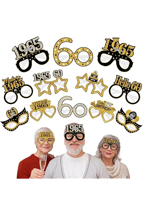 Fun Glasses Black 60th Birthday Glasses,Number 60 Crystal Frame