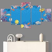 SIGNWIN 5 Panel Canvas Wall Art Modern Art Decorative Elements Fun Illustration Illustrations Kids Multicolor for Home Decorations Ready to Hang - 60
