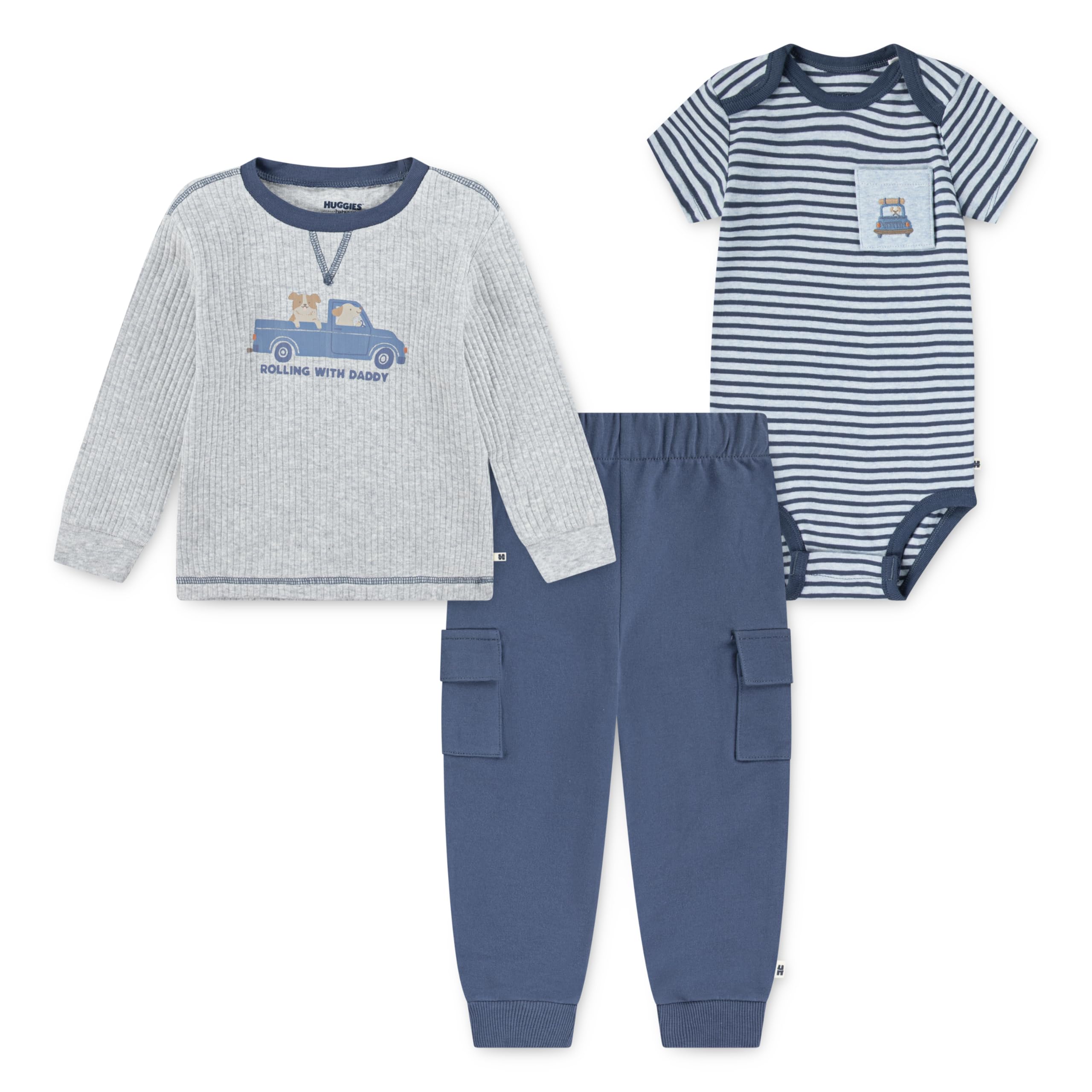 Photo 1 of HUGGIES Bodysuit, Long Sleeve Top and Pants 3-Piece Outfit Set
