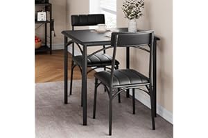 Fancihabor Dining Table Set for 2, Kitchen Table and Chairs, Square Dining Room Table Set with 2 Upholstered Chairs, 3 Piece Kitchen Table Set for Small Space, Apartment, Retro Black