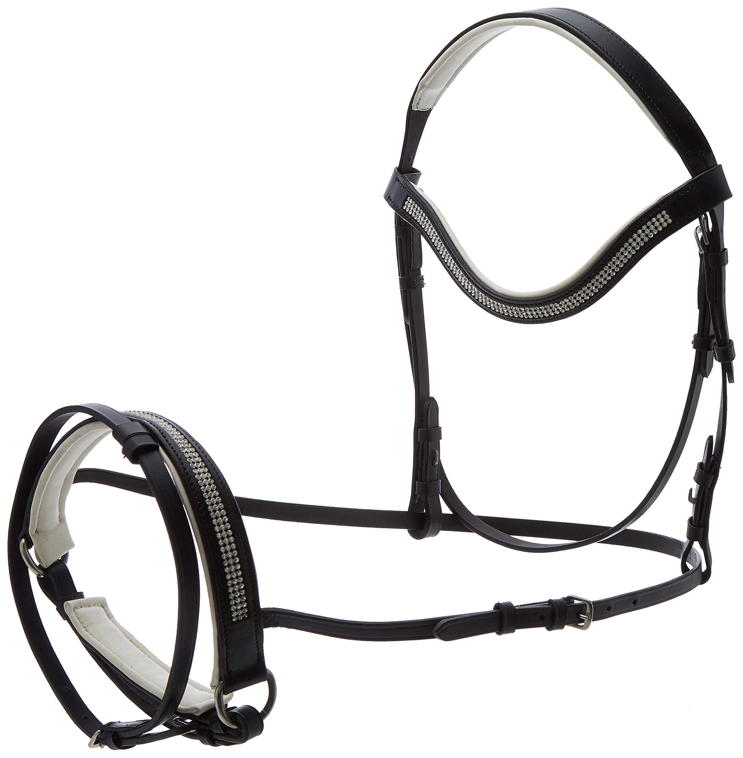 Cwell Equine Diamonte Leather Comfort Bridle With White Padding With Free Reins BLACK (PONY)
