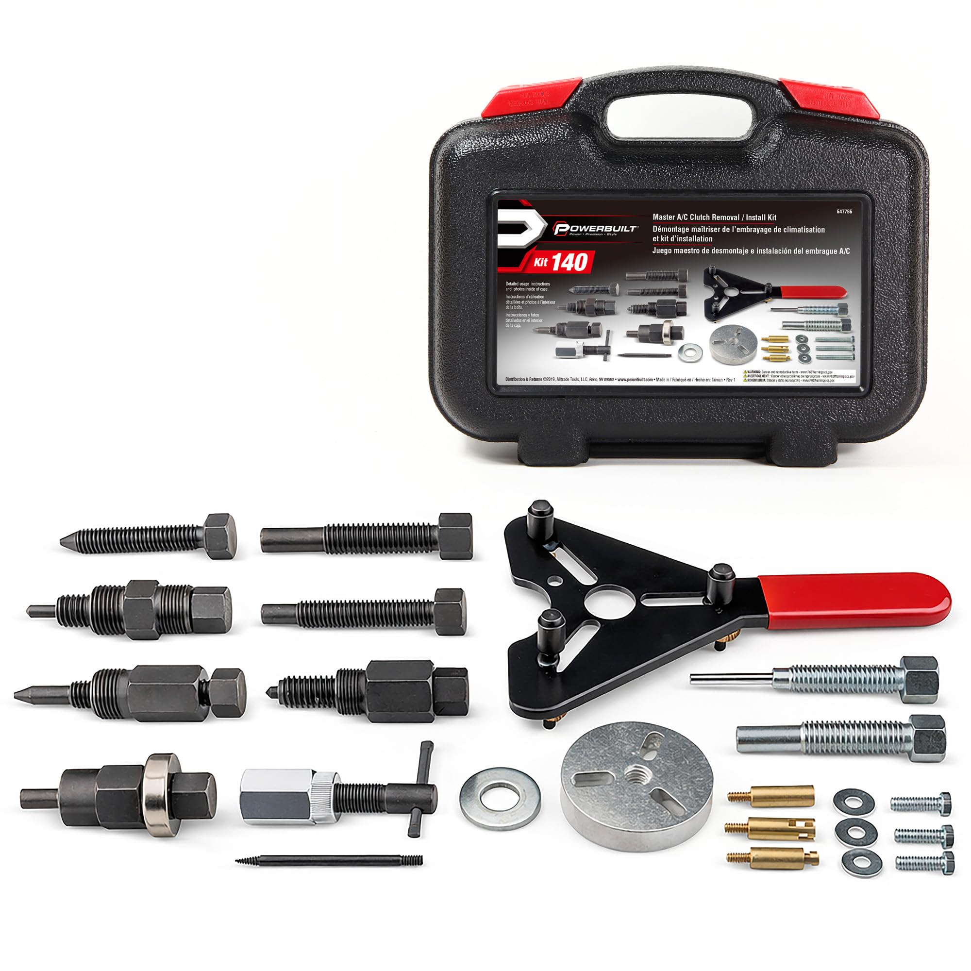 Powerbuilt Master AC Clutch Removal & Installation Tool Kit, Service Automotive AC Compressor Clutches, Holding Tool, Installer, Remover - 647756, Black, 23 Piece