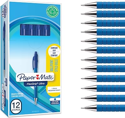 Paper Mate Flexgrip Ultra Retractable Ballpoint Pens 1.0mm Blue 12 Count