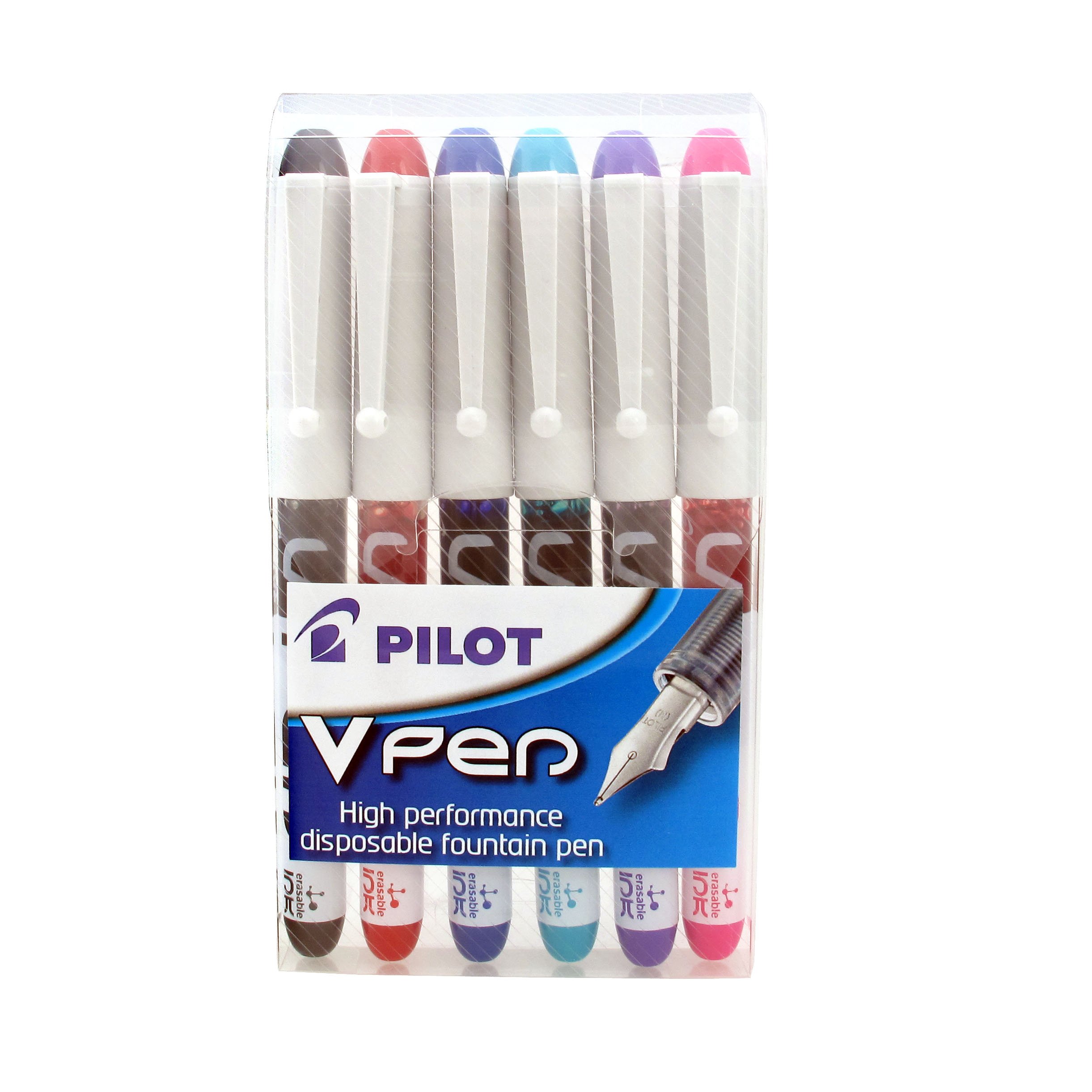 Pilot V Pen Disposable Fountain Pen - Assorted, Pack of 6