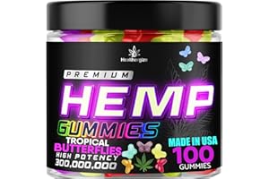Healthergize Hemp Gummies-Premium Hemp Oil Butterfly Gummy Bears Edibles-Promote Sleep, Deep Rest, Peace and Relaxation-Non Groggy-Gomita para Dormir-Made in USA-100 Gummies