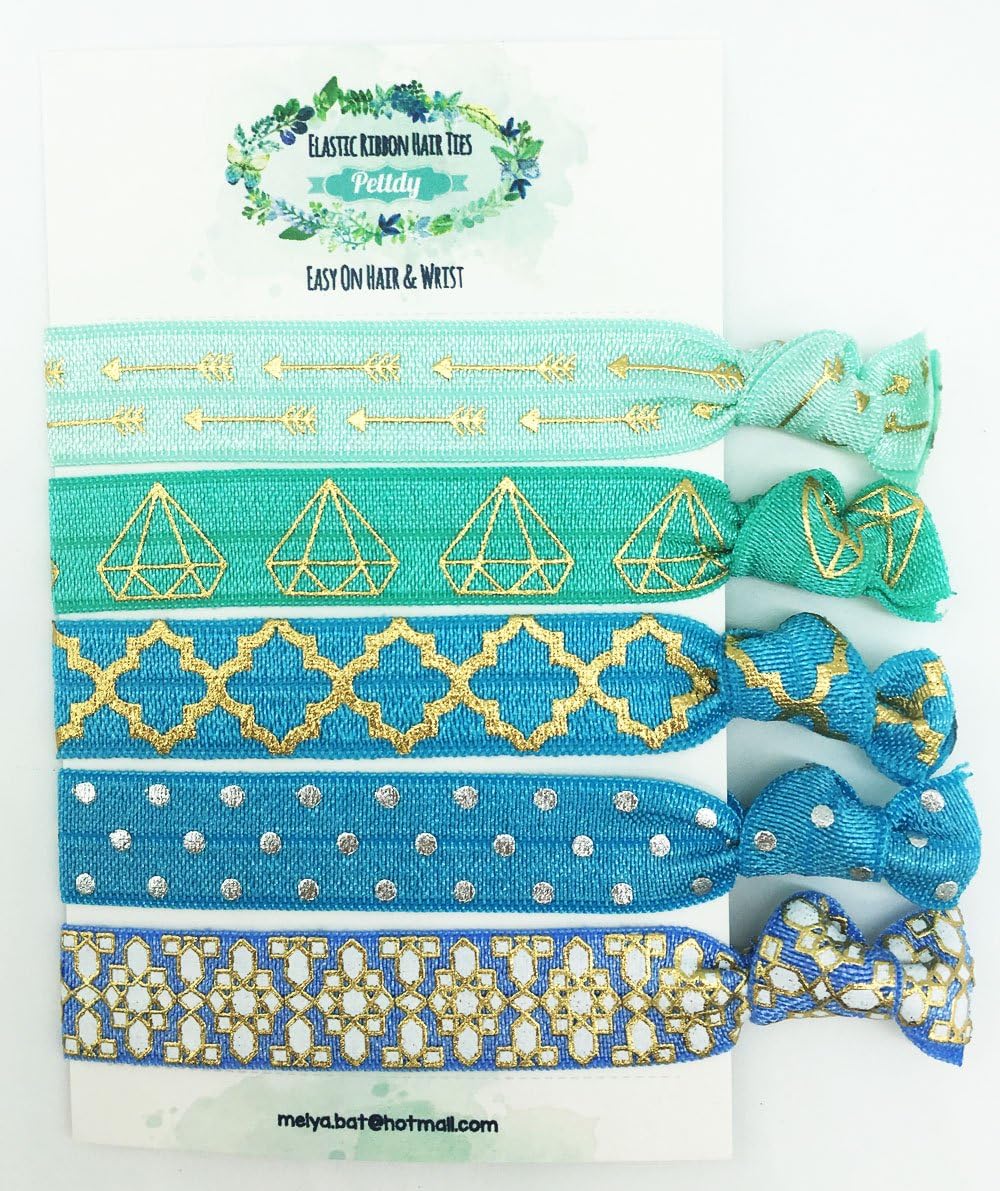 Elastic Hair Ties (5 pcs) - No Tug Durable Knotted Elastic Ribbon –No Crease Pony Tail Holders