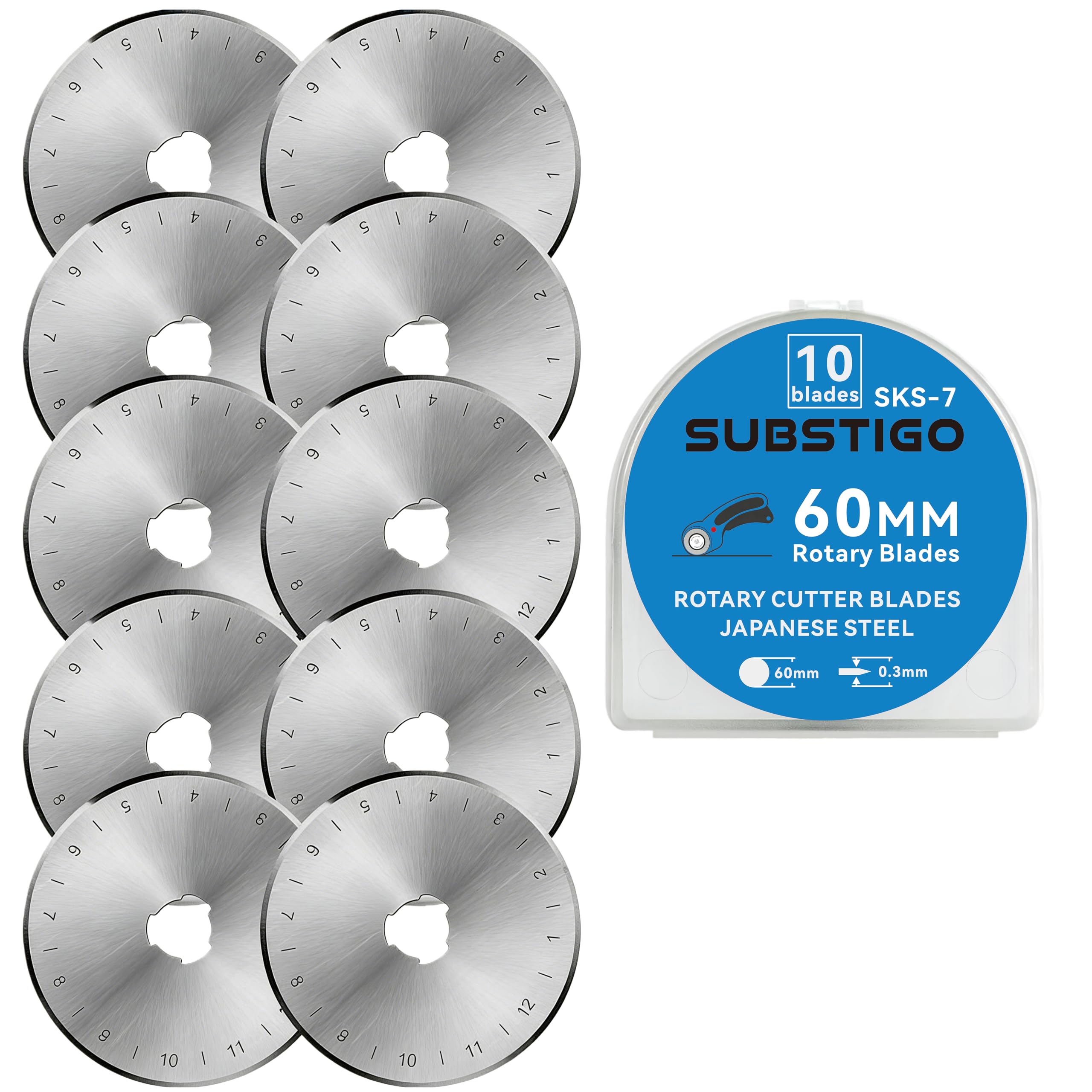 Photo 1 of 10 Pack 60mm Rotary Cutter Blades – Fits for Olfa/for Fiskars, Sharp Durable Rotary Blades 60mm for Quilting/Sewing/Heavy Fabric/Arts Crafts (SKS-7 Grey)