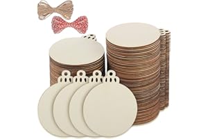 Fuyit 100Pcs 3.5 Inch Wooden Christmas Ornaments Unfinished Wood Slices with Holes, Predrilled Wood Round Circles Blank Discs for DIY Crafts Party Decorations