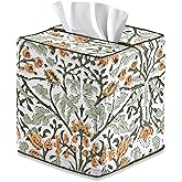 Ridhi Goldenrod Yellow Block Print Tissue Box Cover – Handmade Cotton Fabric Tissue Holder for Home Bedroom Living Room Bathroom Vanity Car Nightstand Office Kitchen – Decorative Square Napkin Holder