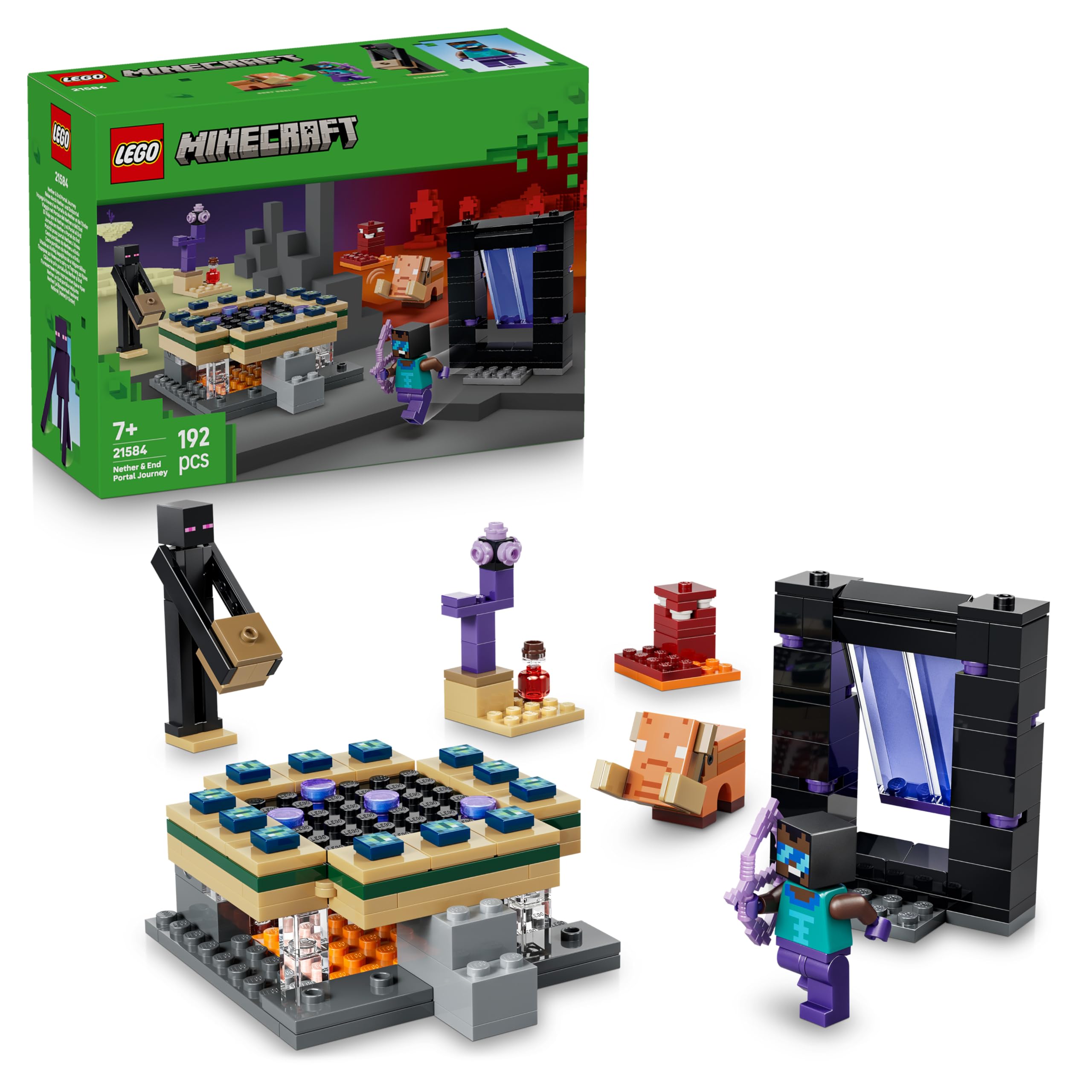 LEGO Minecraft Reise durch Nether und Endportal - Kinder Spielzeug mit Helden, Enderman und Baby Hoglin Figuren - Set mit Minecraft Figur - Gamer Geschenk für Jungen und Mädchen ab 7 Jahren - 21584