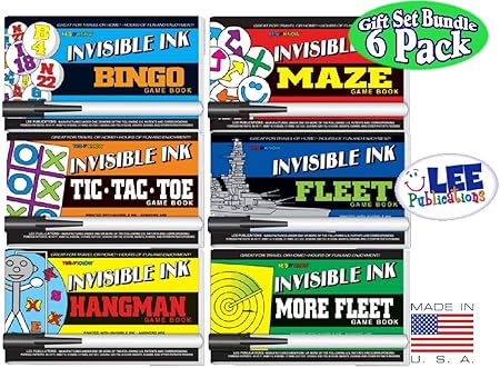 Invisible Ink: Yes & Know Game Books Bingo, Tic Tac Toe, Hangman, Maze, Fleet & More Fleet Activity Books Gift Set Bundle 6 Pack