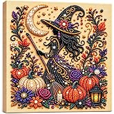 Halloween Diamond Art Kit for Adults,9.8 x 9.8 in. Spooky 5D DIY Diamond Painting, Pearl Acrylic Diamond Craft for Beginners, Seasonal Home Wall Decor, Halloween Party Gift (Witch-09)