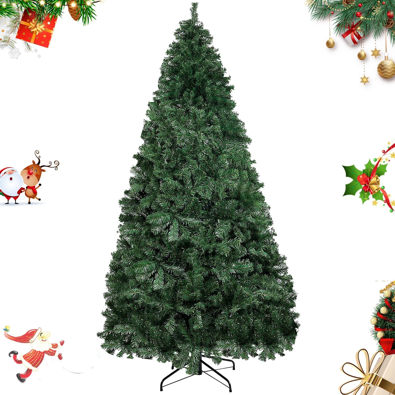 Trees - YouMedi 6.5ft Premium Spruce Artificial Holiday Christmas Tree for Home, Party Decoration, Easy Assembly, Metal Hinges & Foldable Base - Fire-Resistant Material