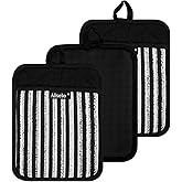 Alselo Silicone Pot Holders Set of 3 Heat Resistant & Non Slip Potholders, Professional Oven Hot Pads with Pockets Mitts for Kitchen Cooking Baking Barbecue (3, Black)